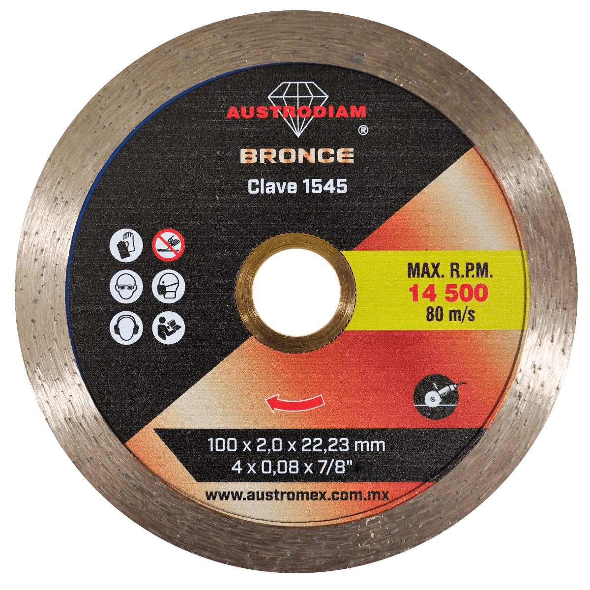 Disco de diamante de 100 x 2.0 x 22.23 mm para corte en seco de loseta, mosaico y materiales fr giles de construcci¢n AUSTROMEX
