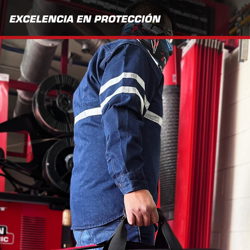 Camisola Para Soldador Mezclilla Reflejante 100% Algodon Azul Mediano