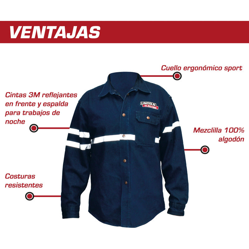 Camisola Para Soldador Mezclilla Reflejante 100% Algodon Azul Mediano
