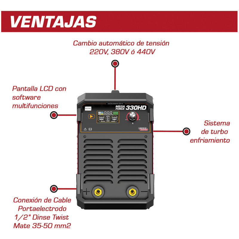 Soldadora Mega Force Inverter 330 Hd LINCOLN ELECTRIC