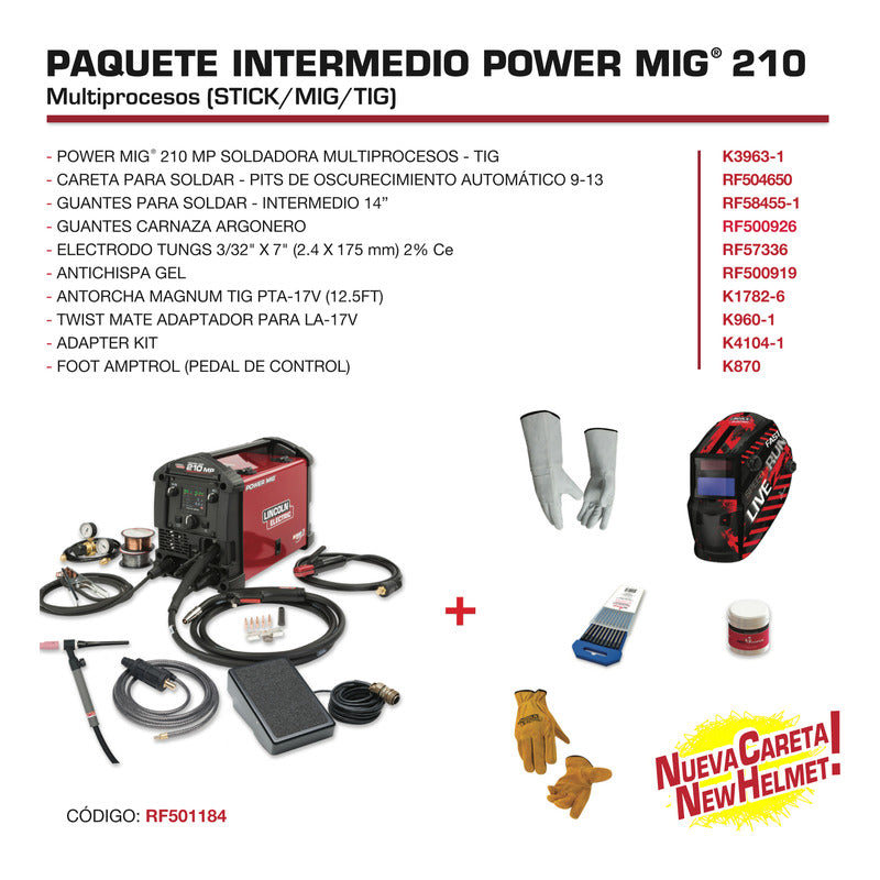 Soldadora Power Mig 210 Lincoln Electric Paquete Rf501184 Rojo Pro Weld Industrial