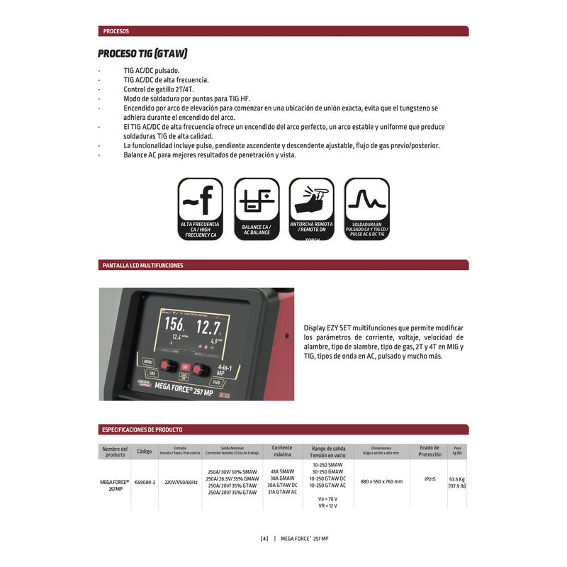 Maquina Para Soldar Multiprocesos Mega Force 257 Mp 220v