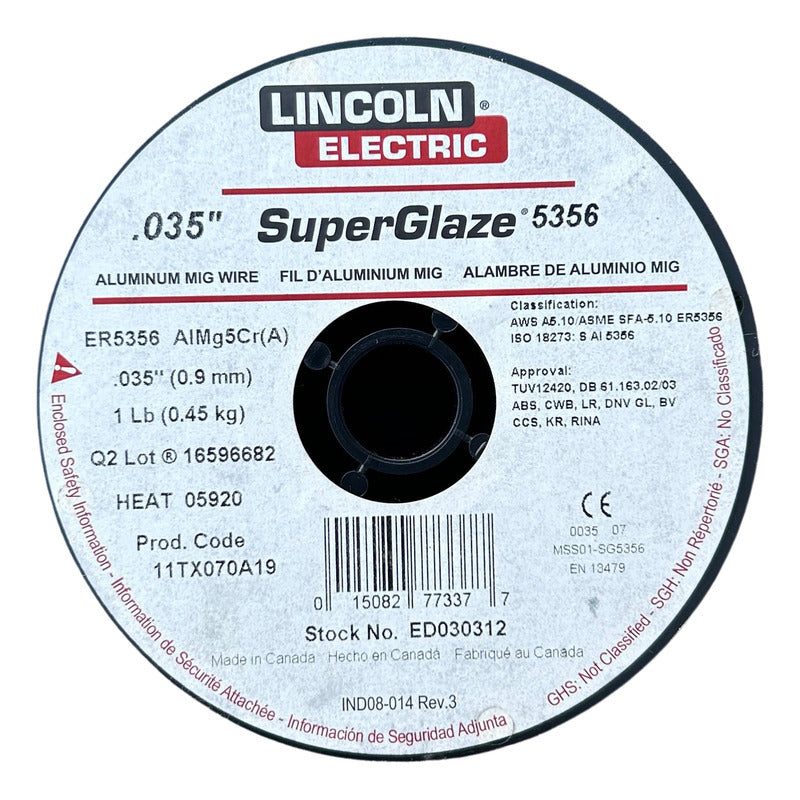 Micro Alambre Aluminio 5356 Lincoln .035 1 Lb/0.454 Kg. Pro Weld Industrial