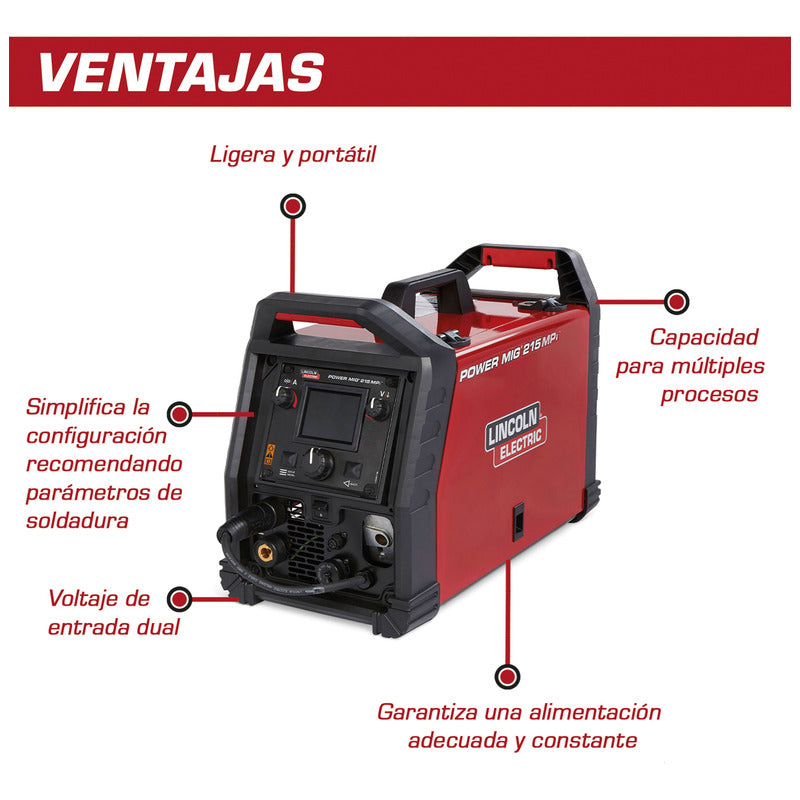 Maquina Power Mig 215 Multiprocesos Lincoln Electric K4876-1 Pro Weld Industrial