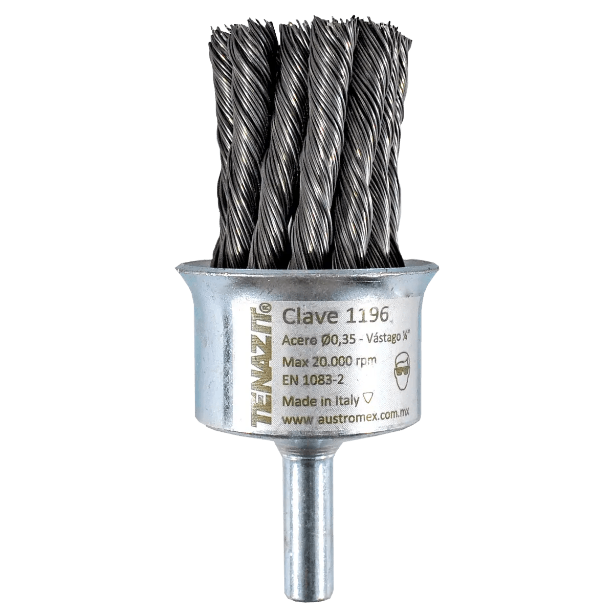 Cepillo trenzado de 30 x 0.35 x 6.4 mm con v stago para limpieza de superficies. Pro Weld Industrial