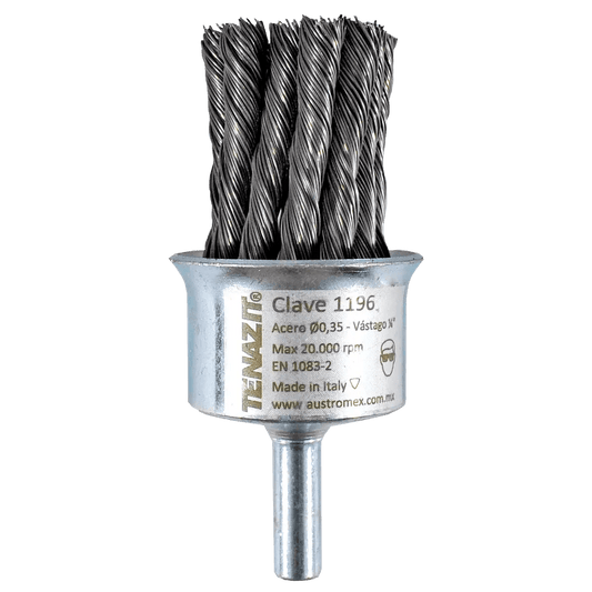 Cepillo trenzado de 30 x 0.35 x 6.4 mm con v stago para limpieza de superficies. Pro Weld Industrial