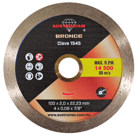 Disco de diamante de 100 x 2.0 x 22.23 mm para corte en seco de loseta, mosaico y materiales fr giles de construcci¢n AUSTROMEX
