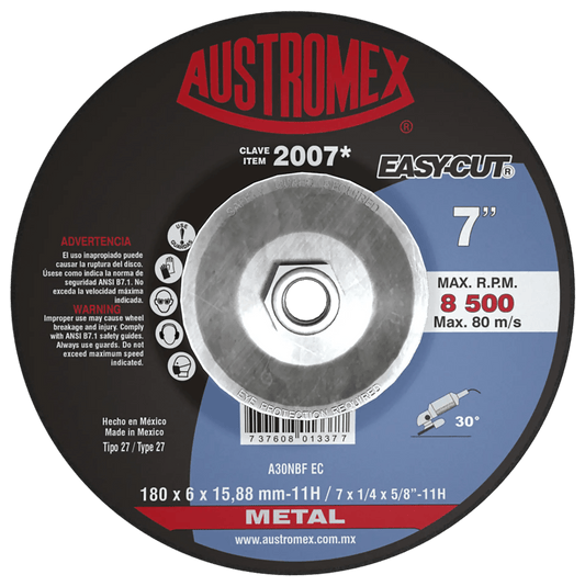 Disco abrasivo de 180 x 6 x 15.8 mm-11H con adaptador, para desbaste de metal AUSTROMEX