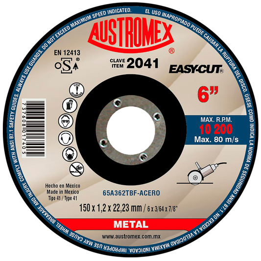 Disco abrasivo para corte de metal de 150 x 1.2 x 22.23 mm