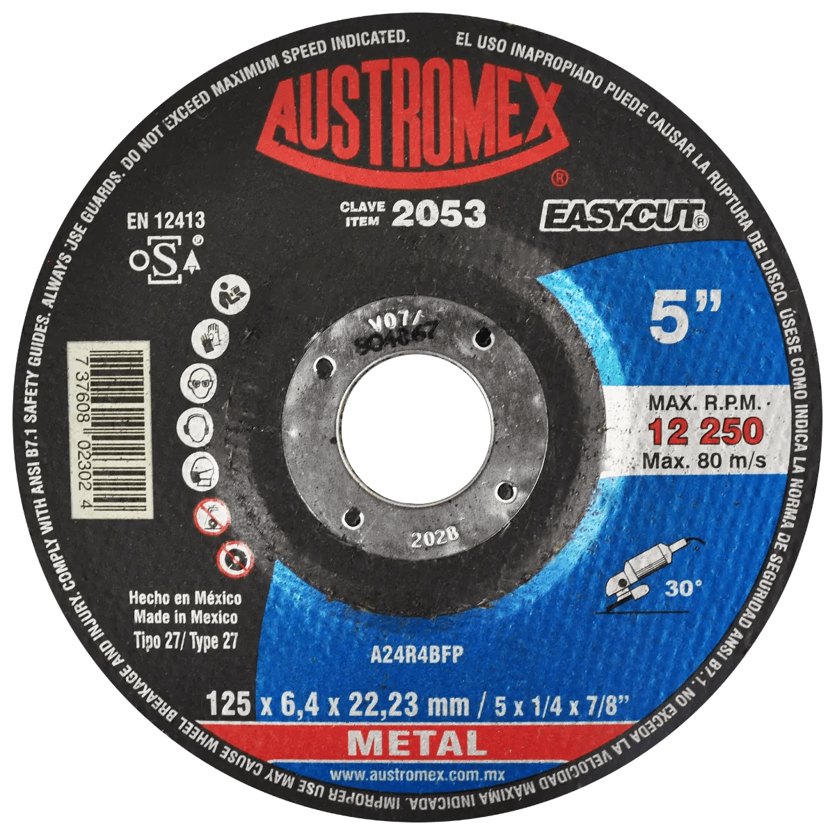 Disco abrasivo de 125 x 6.4 x 22.23 mm para desbaste de metal AUSTROMEX