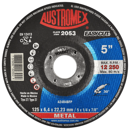Disco abrasivo de 125 x 6.4 x 22.23 mm para desbaste de metal AUSTROMEX