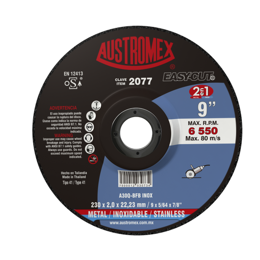 Disco abrasivo para corte de acero al carb¢n y acero inoxidable de 230 x 2.0 x 22.23 mm