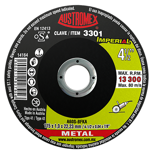 Disco abrasivo para corte de metal de 115 x 1.0 x 22.23 mm
