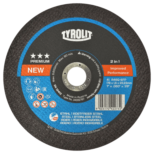 Disco de corte 2 en 1 para acero e inoxidable de 178 x 1.6 x 22.23 mm AUSTROMEX