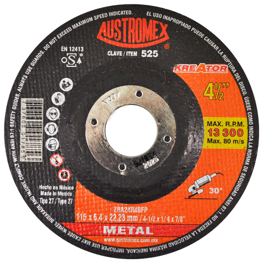Disco abrasivo para desbaste de acero, fundici¢n y soldadura de 115 x 6.4 x 22.23 mm