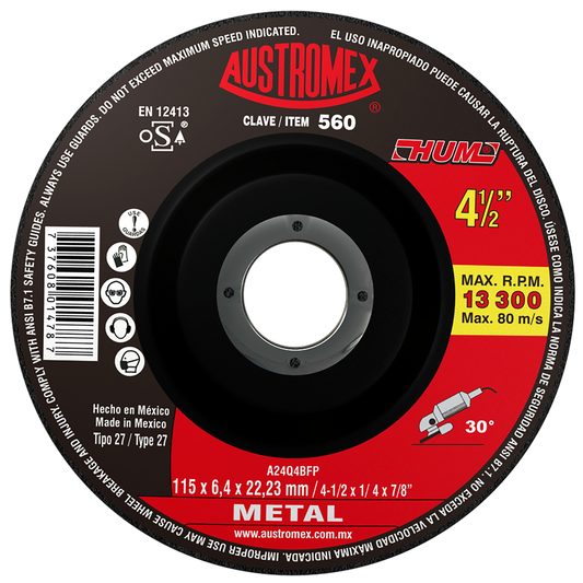 Disco abrasivo para desbaste de metal de 115 x 6.4 x 22.23 mm
