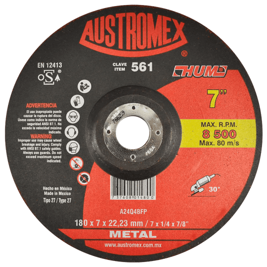 Disco abrasivo para desbaste de metal de 180 x 7 x 22.23 mm AUSTROMEX