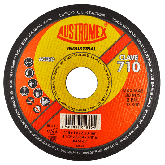 Disco abrasivo para corte de acero al carb¢n de 115 x 1.0 x 22.23 mm AUSTROMEX