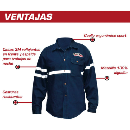 Camisola Para Soldador Mezclilla Reflejante 100% Algodon Azul Mediano