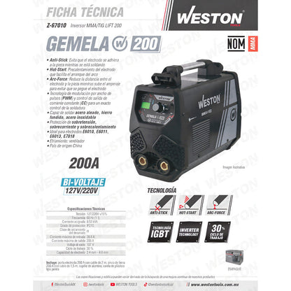 Soldadora Inverter 200 Amps Weston Tools Z-67010 110/220 Pro Weld Industrial
