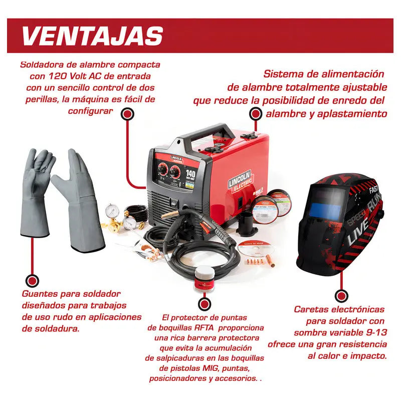 Soldadora Lincoln Electric Easy Mig 140 60hz Rojo Pro Weld Industrial