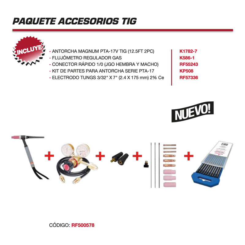 Paquete Kit De Accesorios Tig 17v Lincoln Electri (rf500578) Azul Pro Weld Industrial