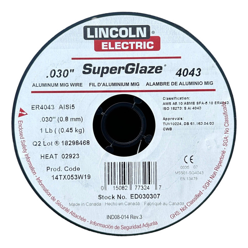 Micro Alambre Aluminio 4043 Lincoln .030  1 Lb/0.454 Kg. Pro Weld Industrial