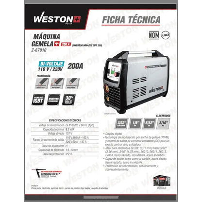 Soldadora Inverter Weston Z-67010 Color Gris/negro Pro Weld Industrial