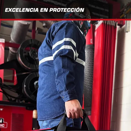 Camisola Para Soldador Mezclilla Reflejante 100% Algodon Azul