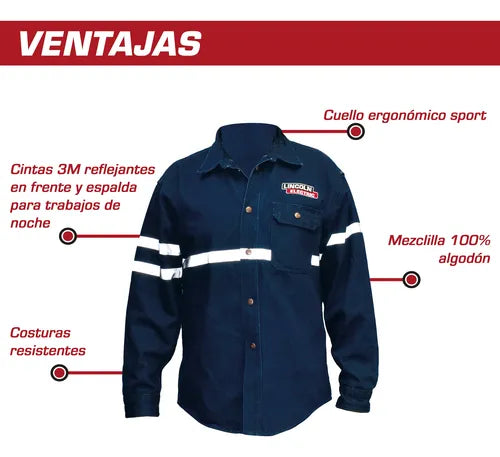 Camisola Para Soldador Mezclilla Reflejante 100% Algodon Azul